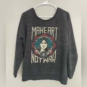 Grey Scoop Neck “Make Art Not War” Sweater
